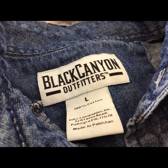 Cool Mens Sz L BLACK CANYON OUTFITTER Darker Wash Pearl Snap Front Denim Shirt - Picture 10 of 11